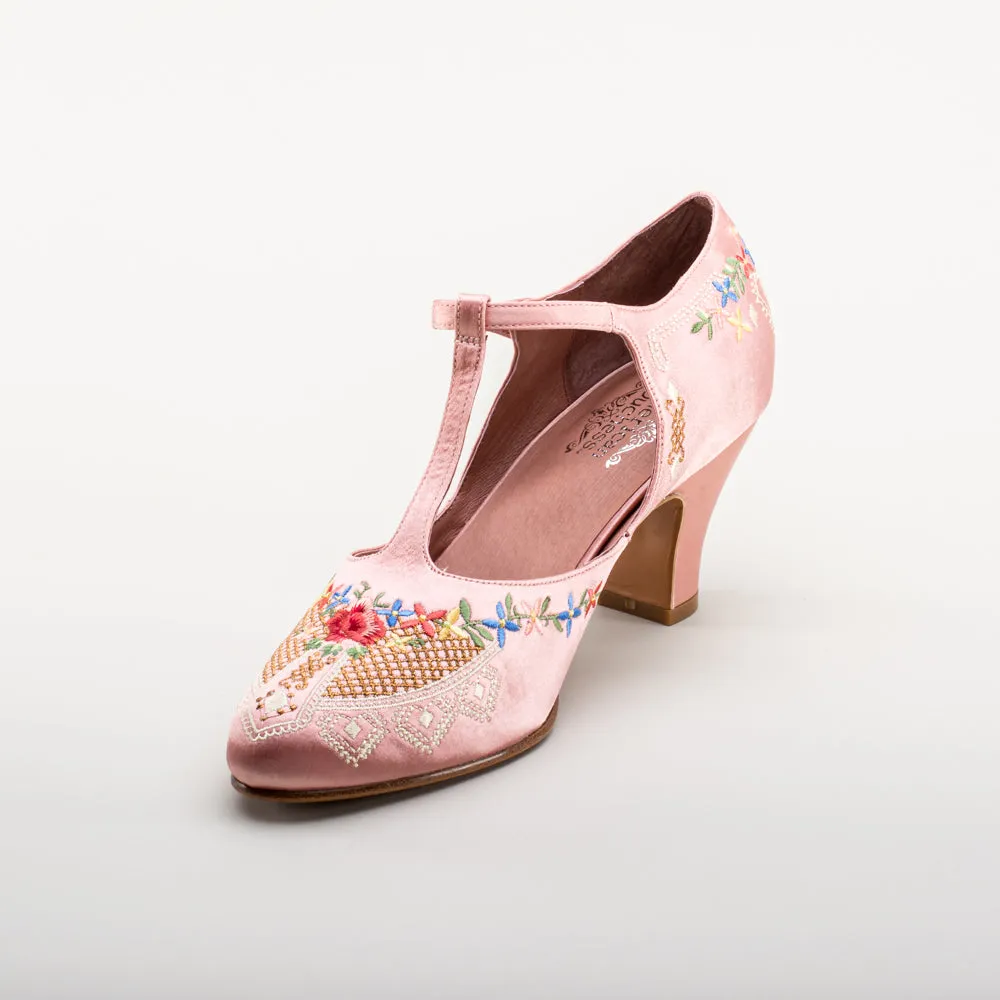 Daisy Women's Embroidered T-Straps (Pink)