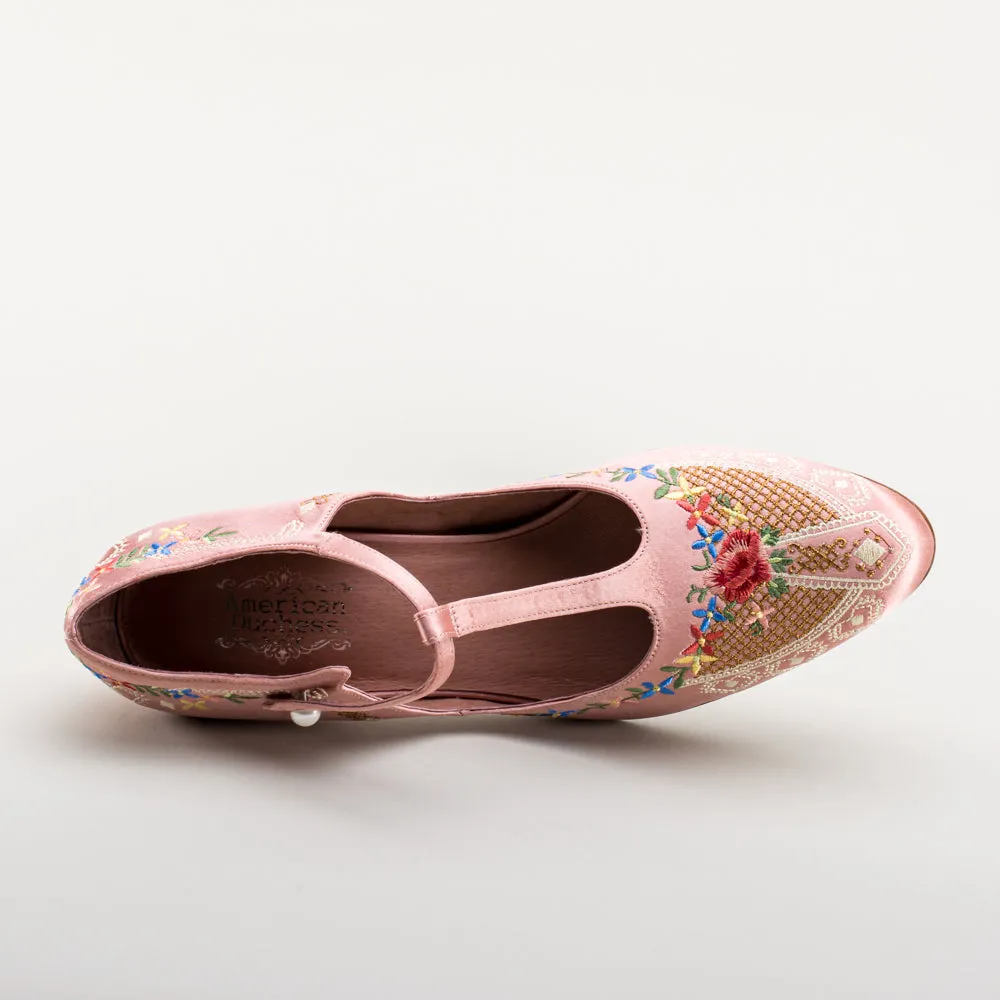 Daisy Women's Embroidered T-Straps (Pink)