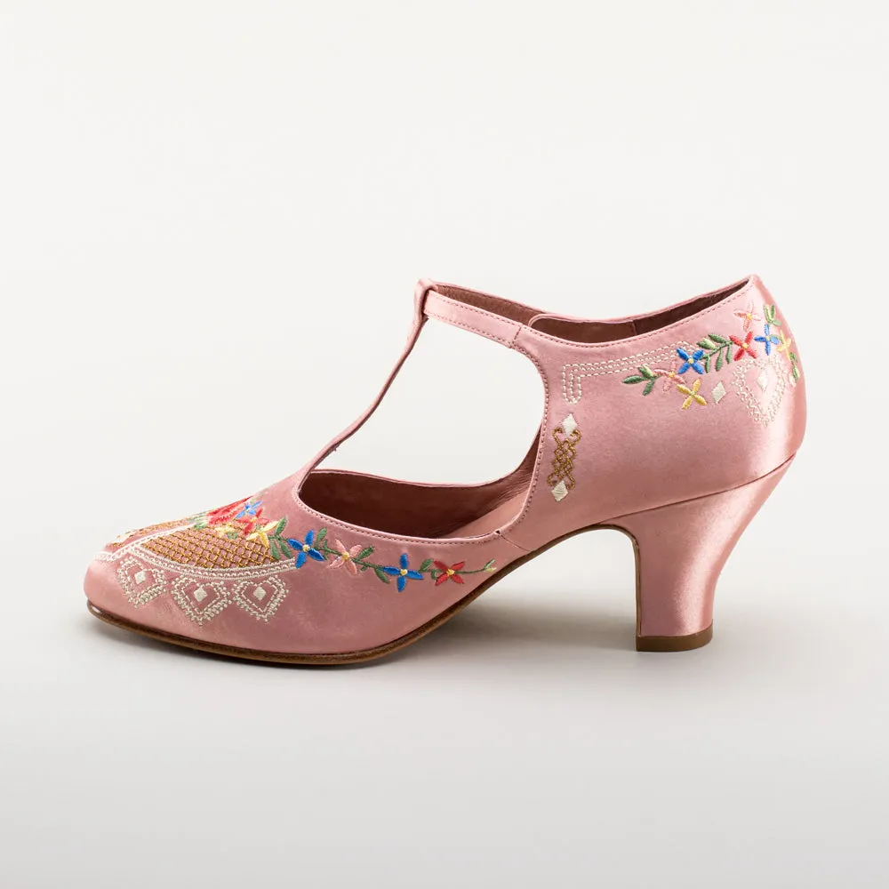 Daisy Women's Embroidered T-Straps (Pink)