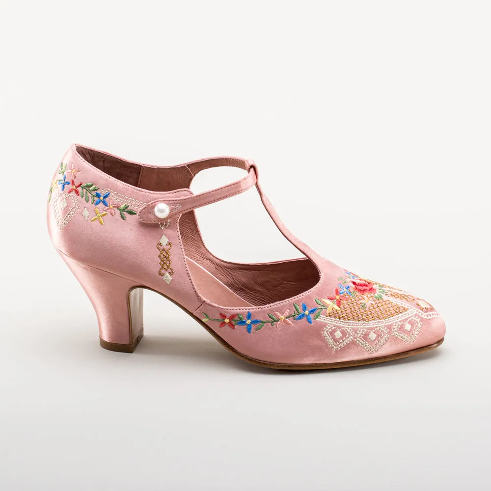 Daisy Women's Embroidered T-Straps (Pink)