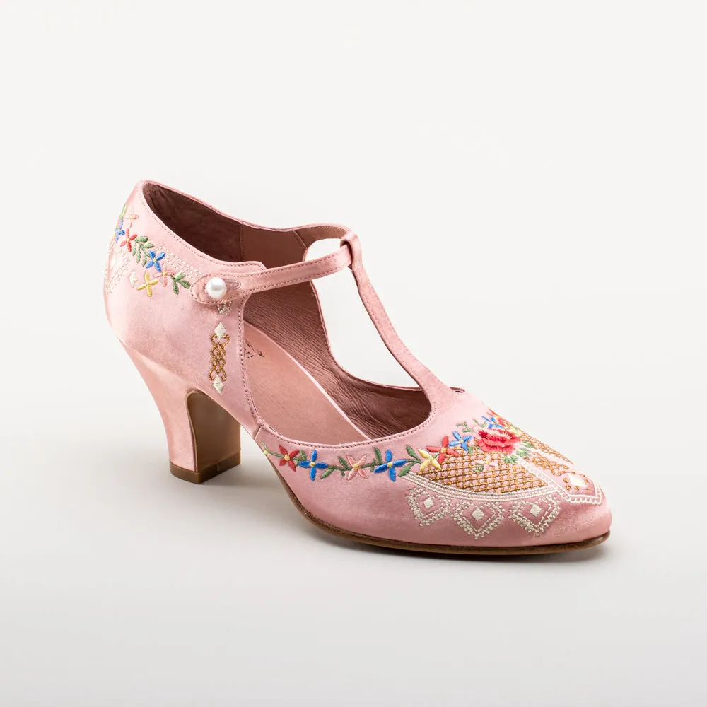 Daisy Women's Embroidered T-Straps (Pink)