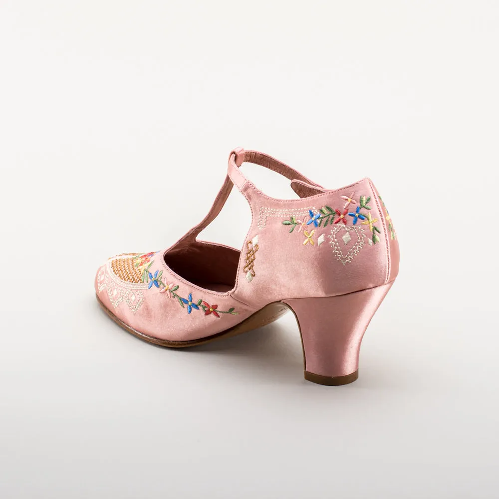 Daisy Women's Embroidered T-Straps (Pink)