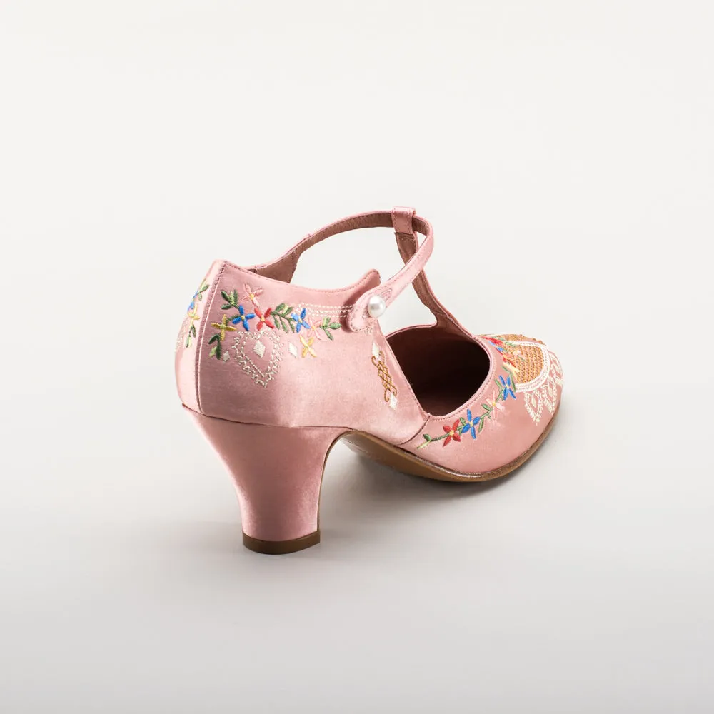 Daisy Women's Embroidered T-Straps (Pink)