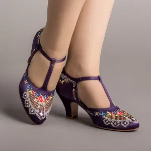 Daisy Women's Embroidered T-Straps (Purple)
