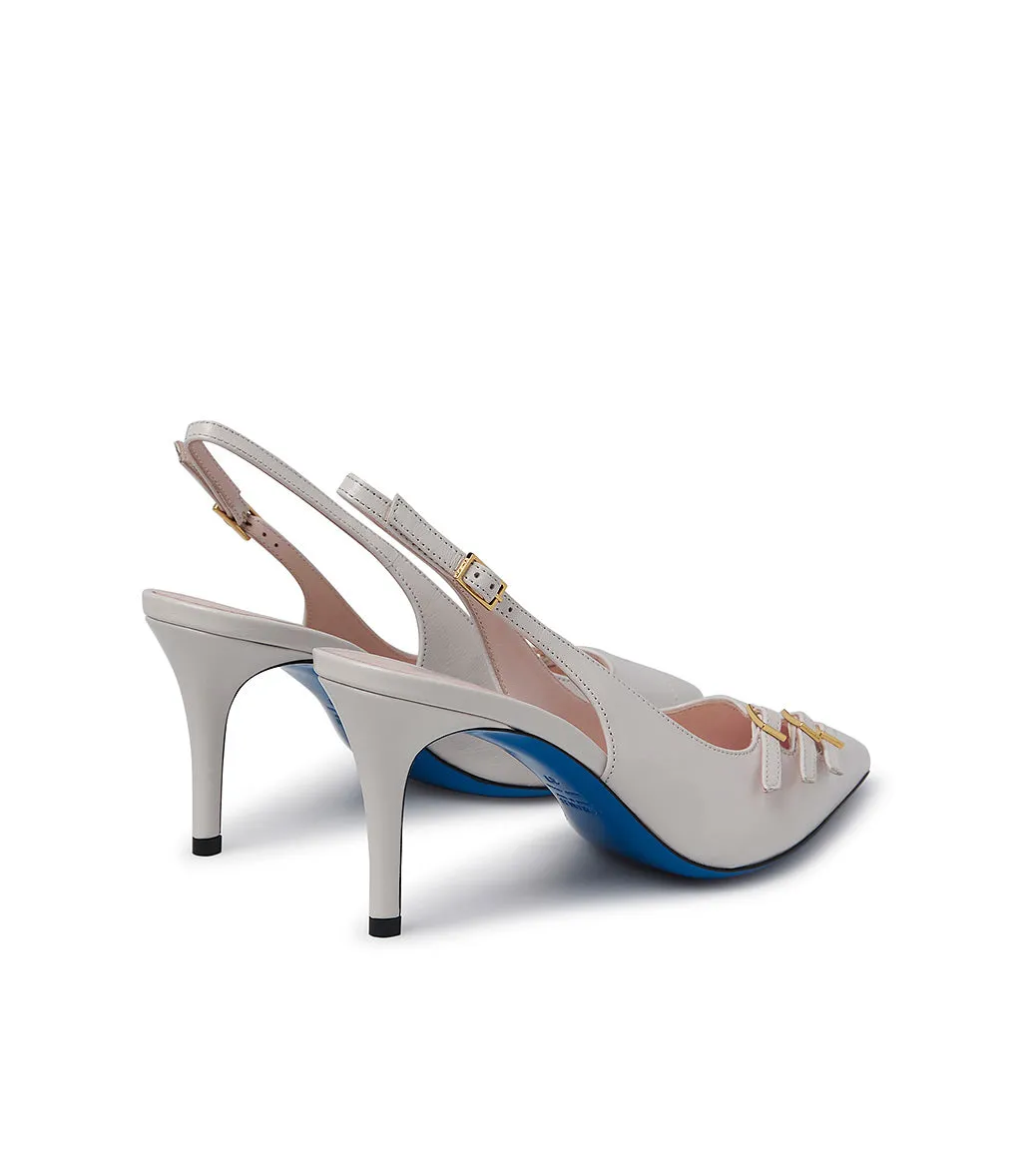 Decorative straps ofu leather slingback pumps