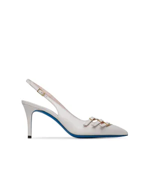 Decorative straps ofu leather slingback pumps