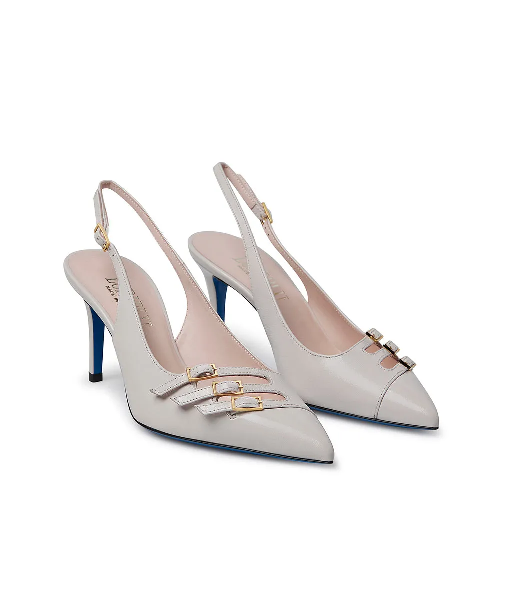 Decorative straps ofu leather slingback pumps