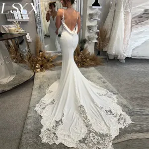 Deep V-Neck Sleeveless Backless  Spaghetti Straps Mermaid Wedding  Dress