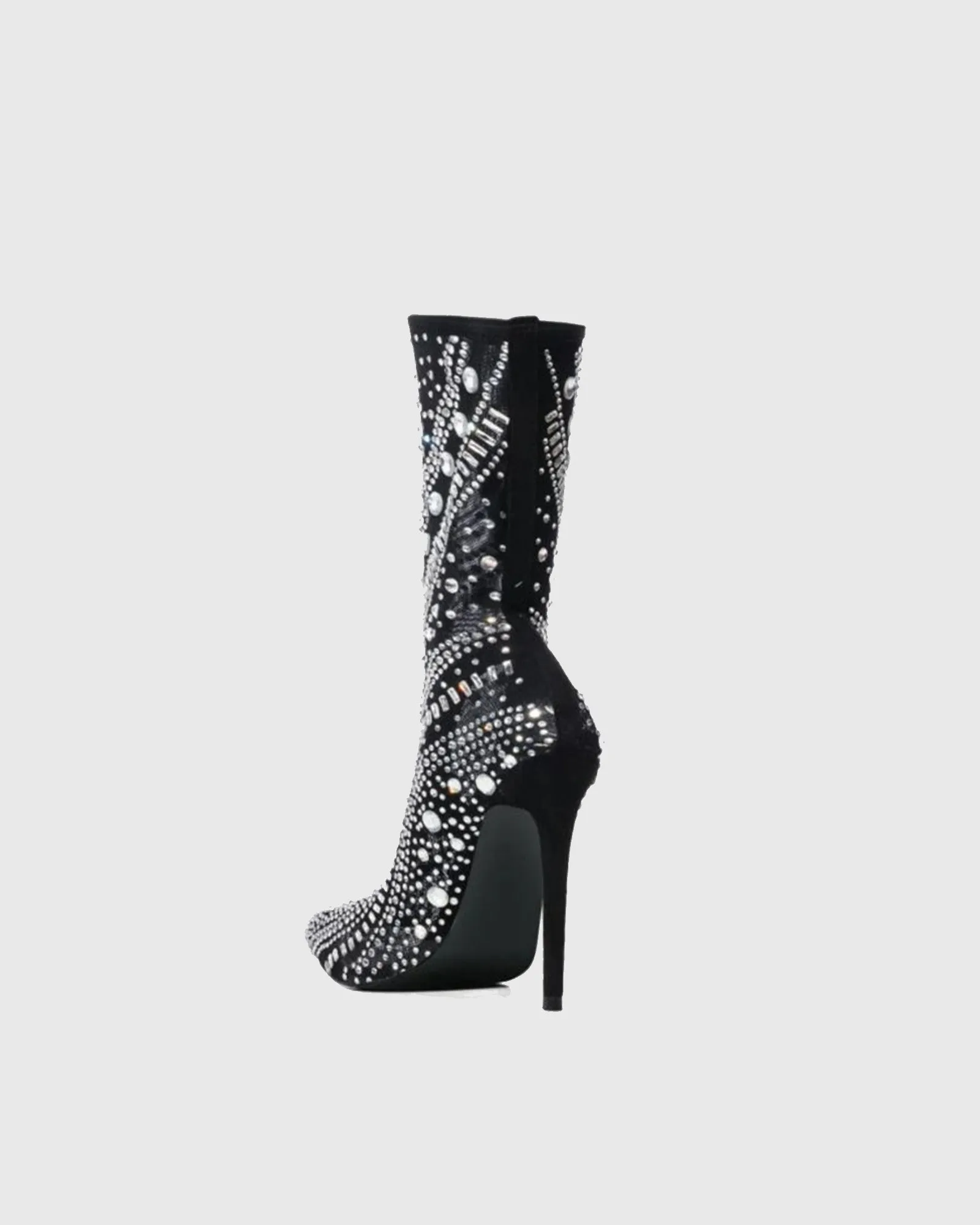 Delfina Rhinestone Embellished Mesh Mid Calf Boots In Black
