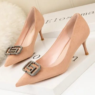 Delicate Rhinestone Pointed Shallow High Heels
