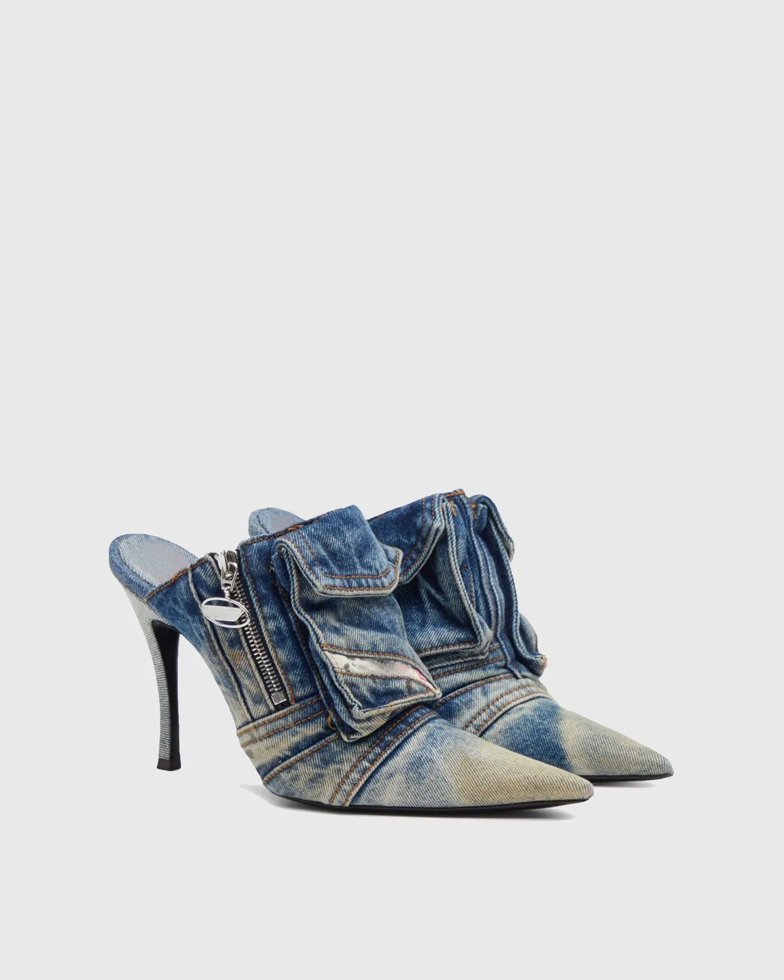 Diletta Pocket Denim Cowboy Mules In Blue
