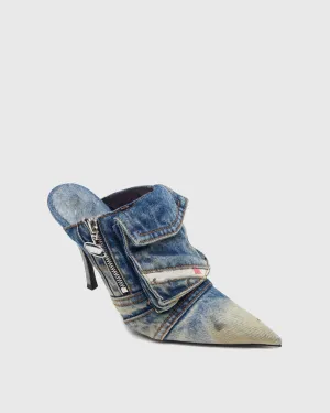 Diletta Pocket Denim Cowboy Mules In Blue