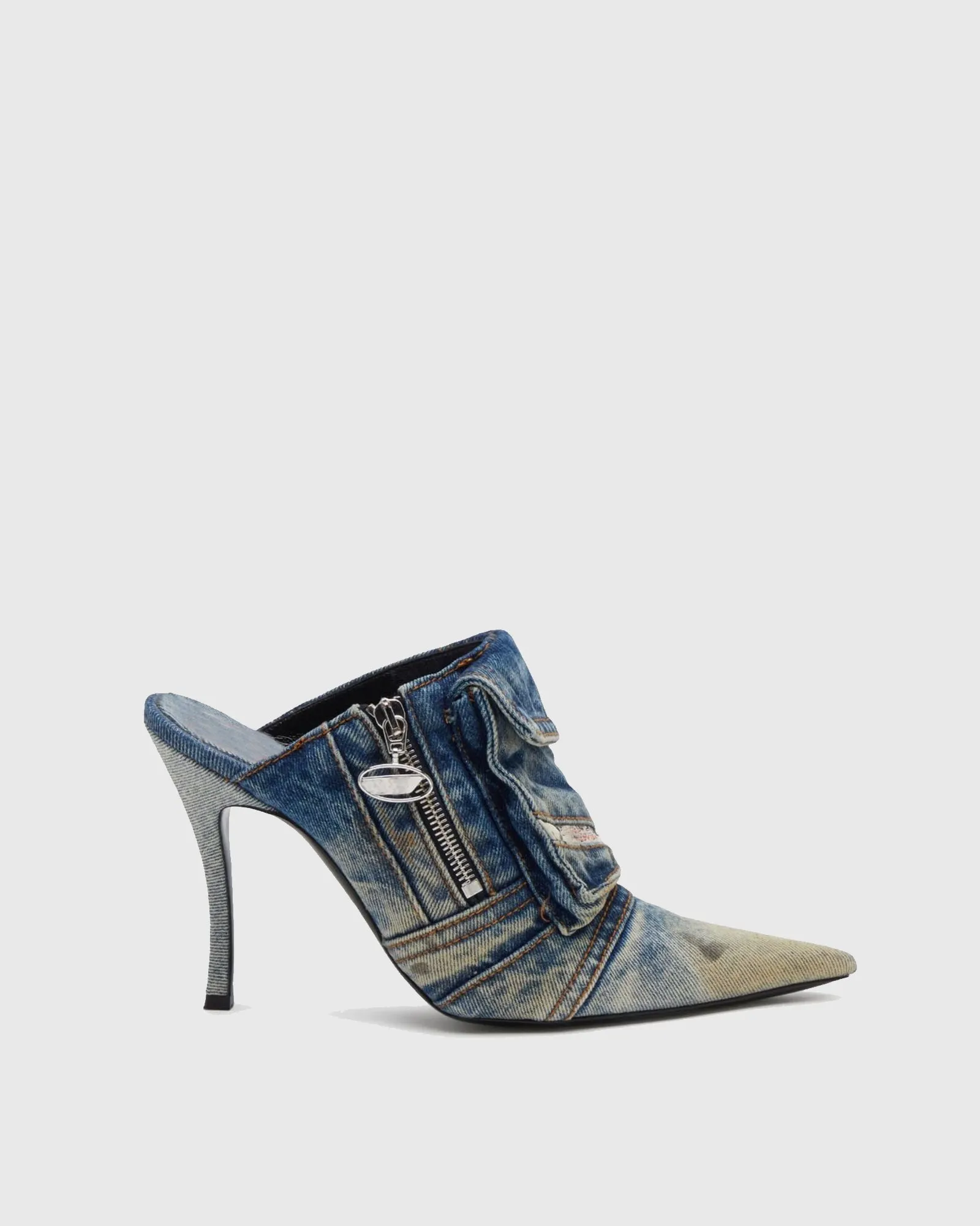 Diletta Pocket Denim Cowboy Mules In Blue