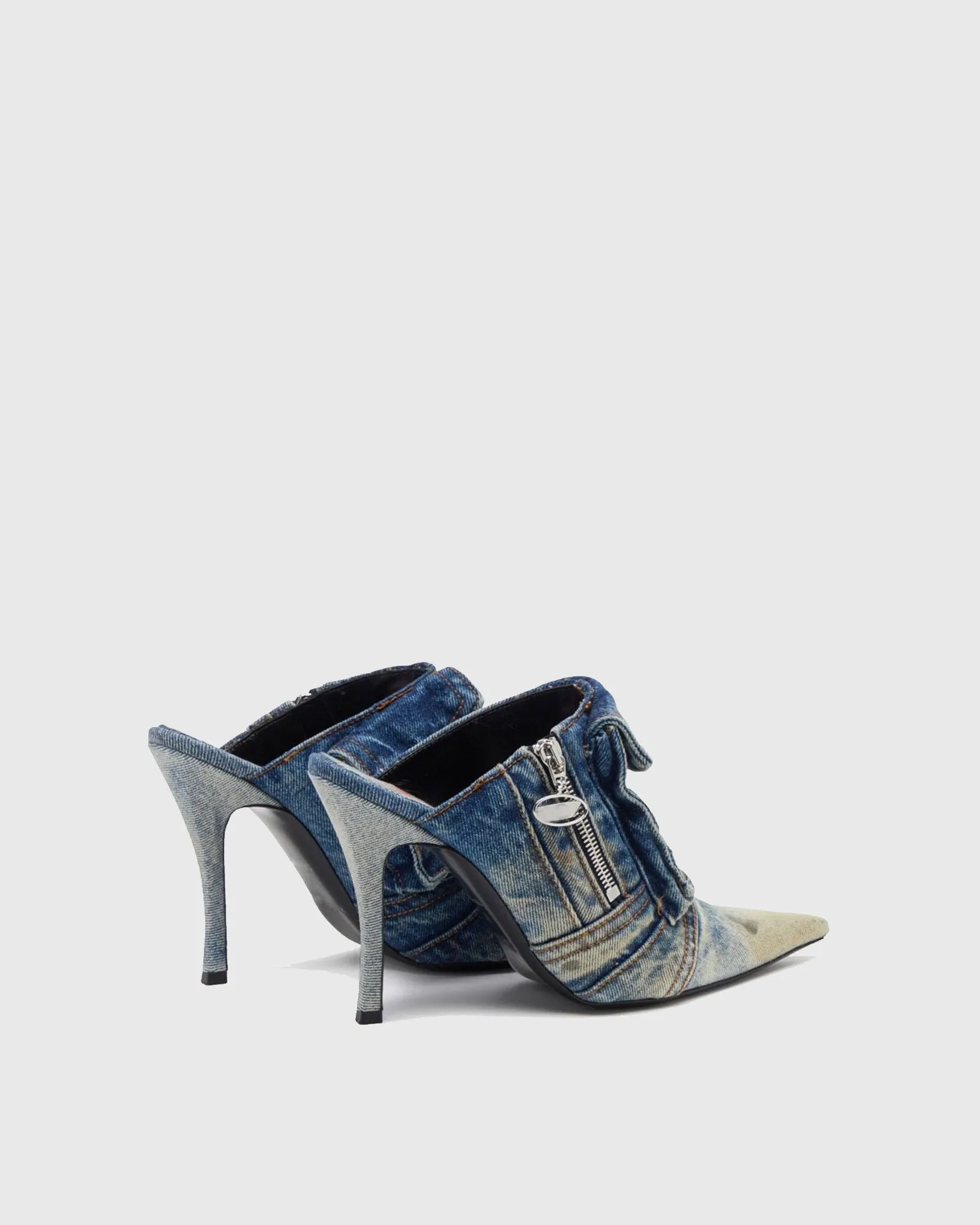 Diletta Pocket Denim Cowboy Mules In Blue