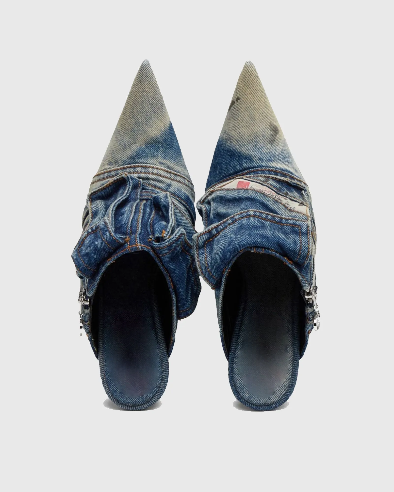 Diletta Pocket Denim Cowboy Mules In Blue