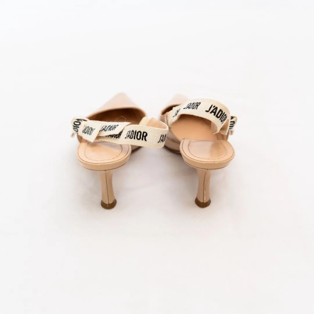 Dior Nude Patent Leather J'adior Slingback Pumps  37.5