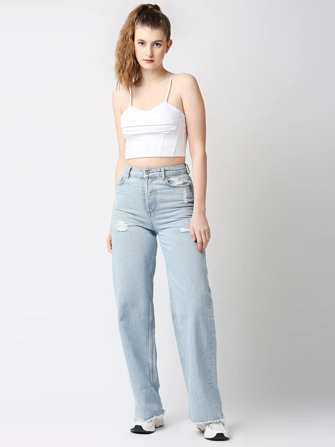 Disrupt Women White Corset Draped Slim Fit Padded Crop Top