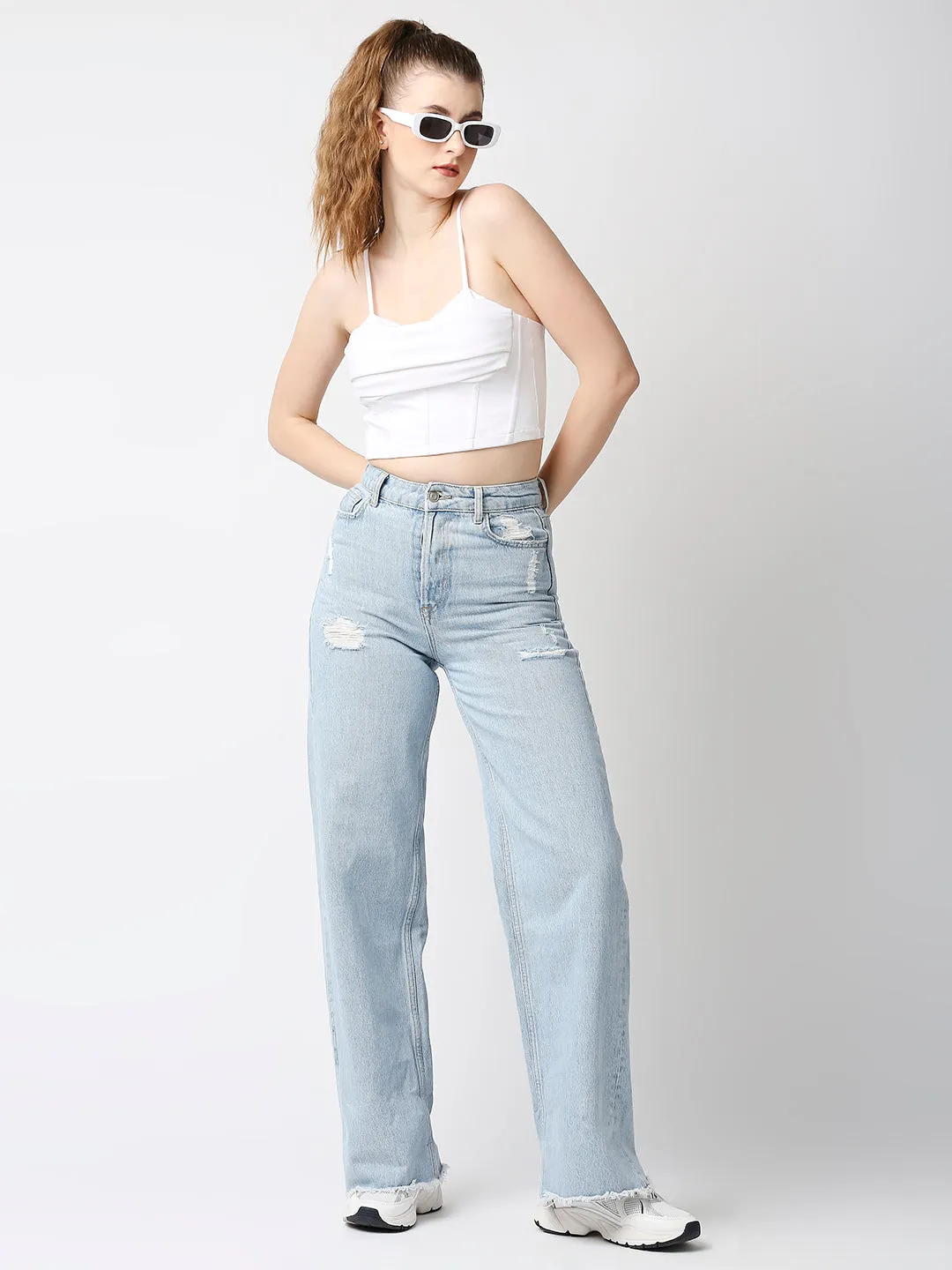 Disrupt Women White Corset Draped Slim Fit Padded Crop Top
