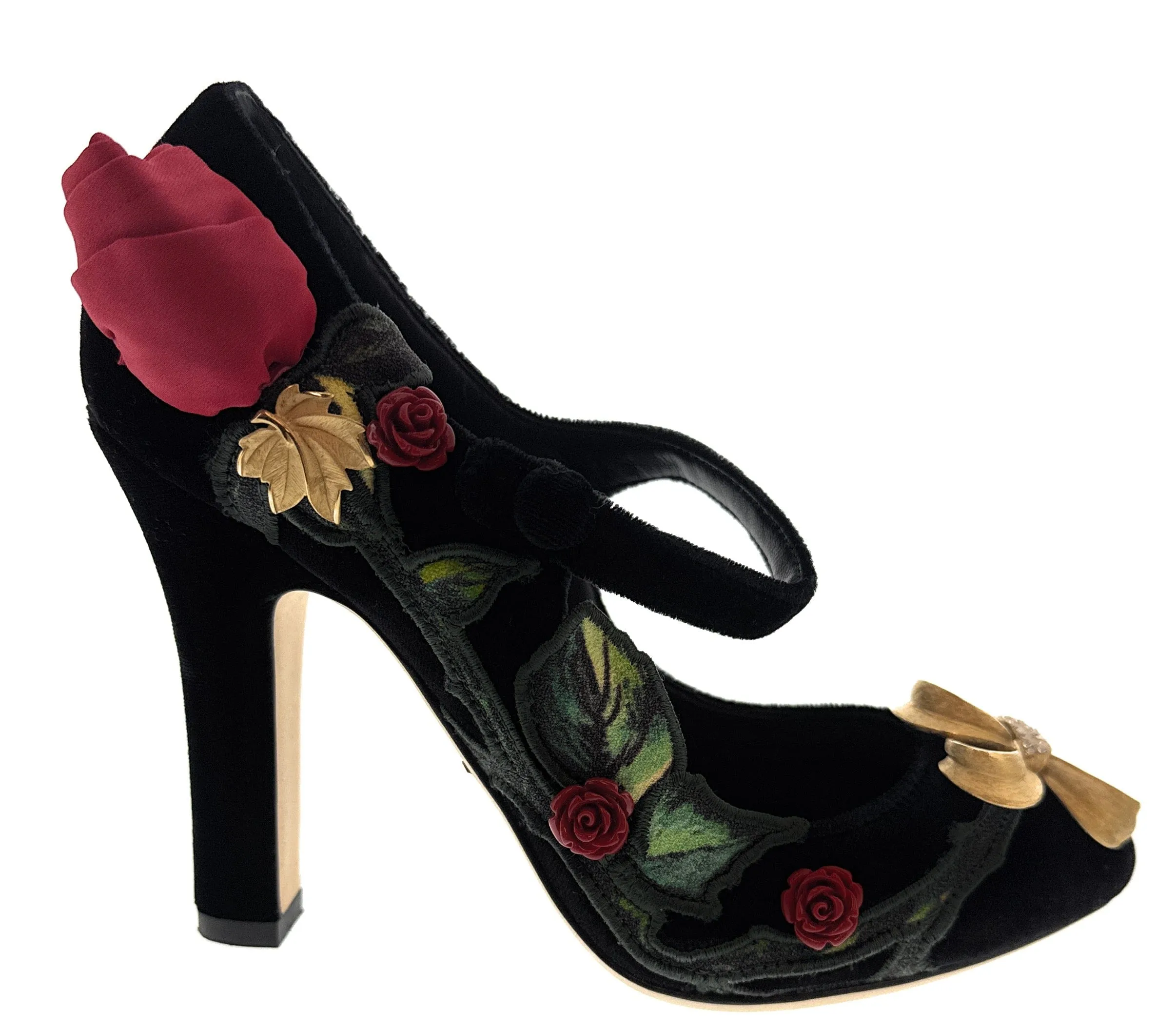 Dolce & Gabbana Black Velvet Embellished Vintage Heels-EU35.5