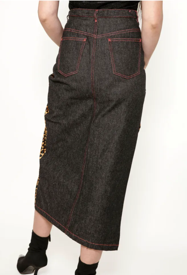 Dolce & Gabbana Leopard Print & Denim Pencil Skirt
