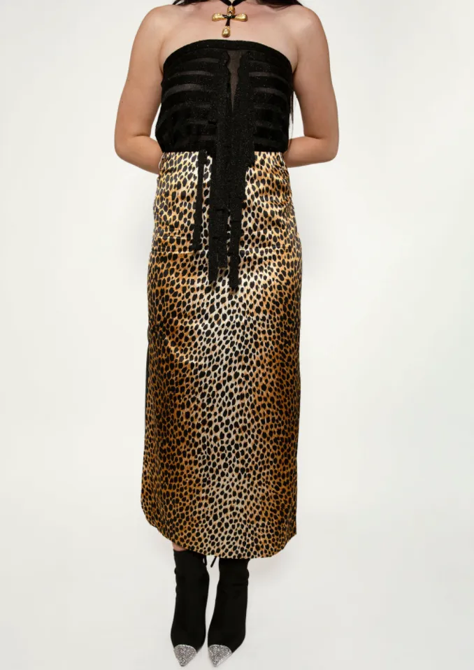 Dolce & Gabbana Leopard Print & Denim Pencil Skirt
