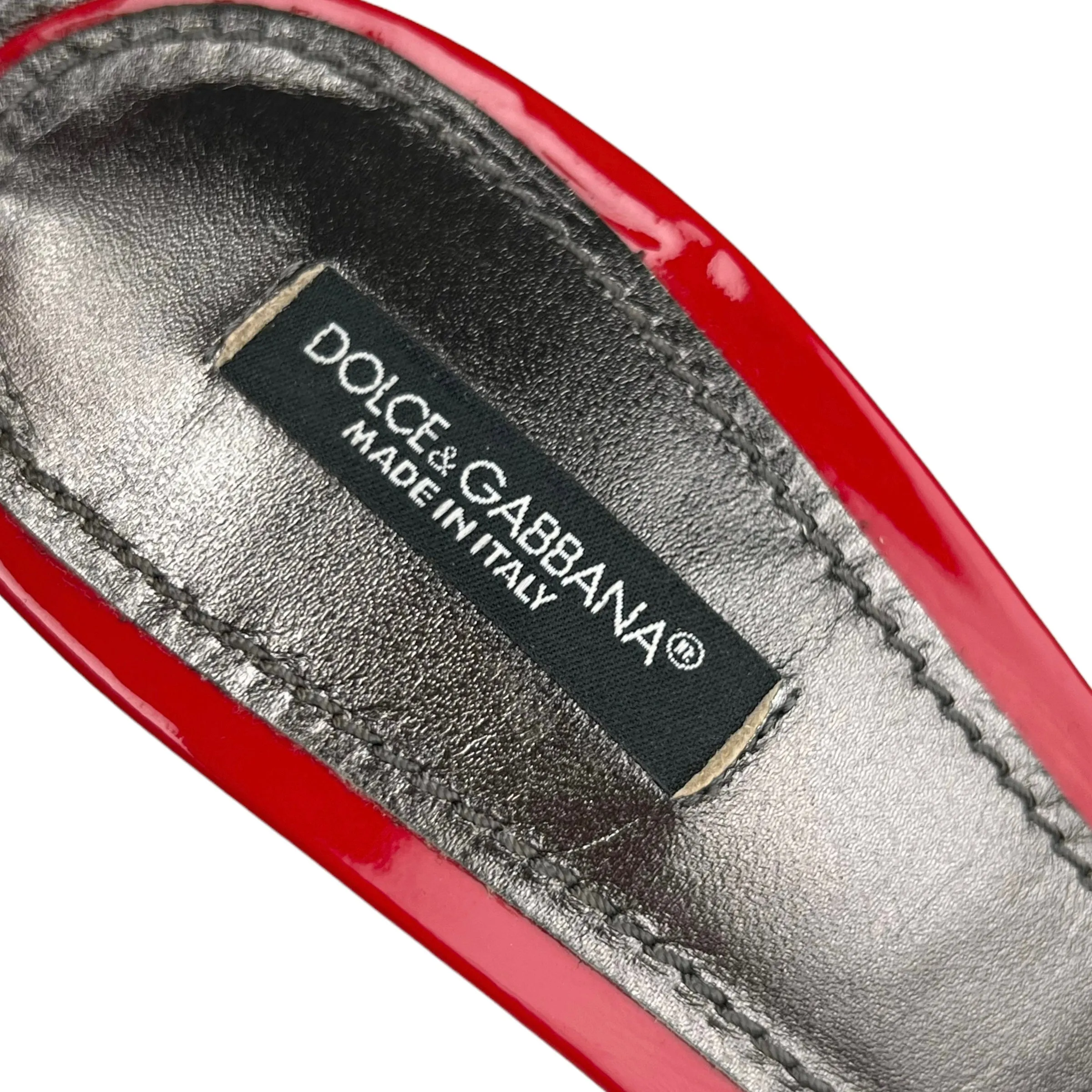 Dolce & Gabbana Patent Red Ankle Strap Open Toe Heels