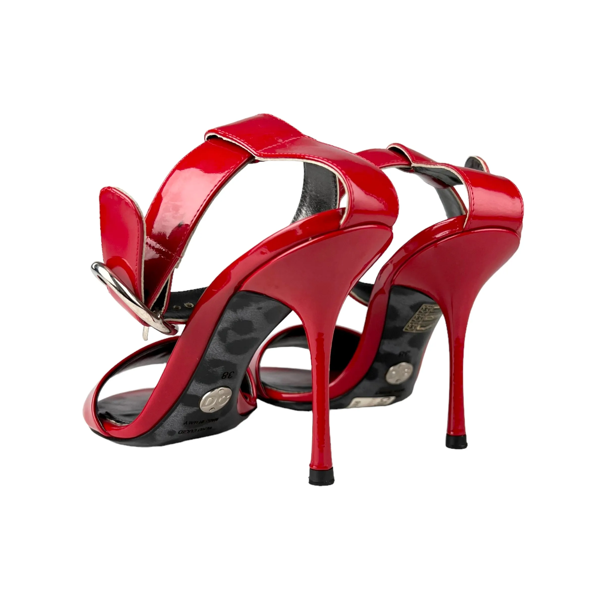 Dolce & Gabbana Patent Red Ankle Strap Open Toe Heels