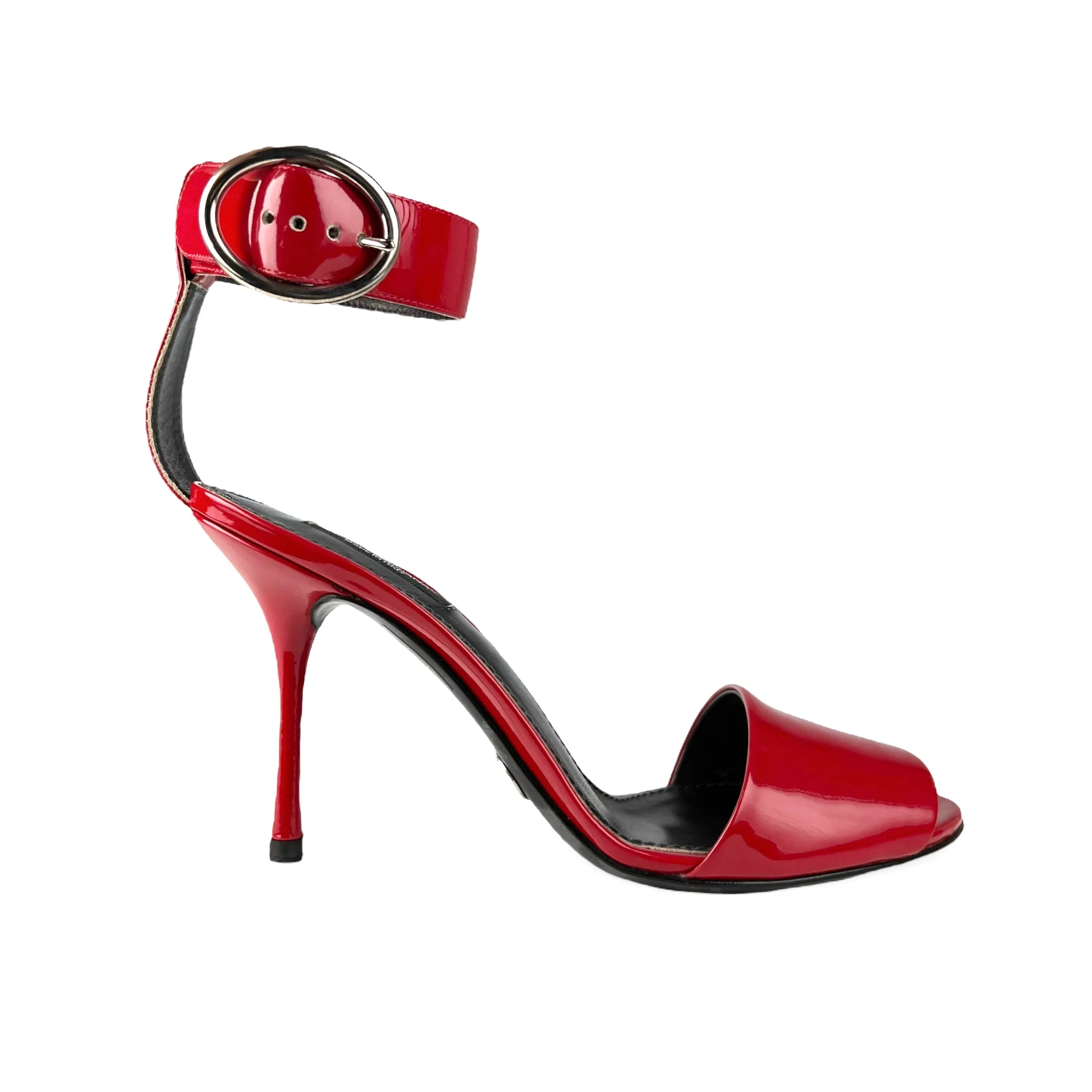 Dolce & Gabbana Patent Red Ankle Strap Open Toe Heels
