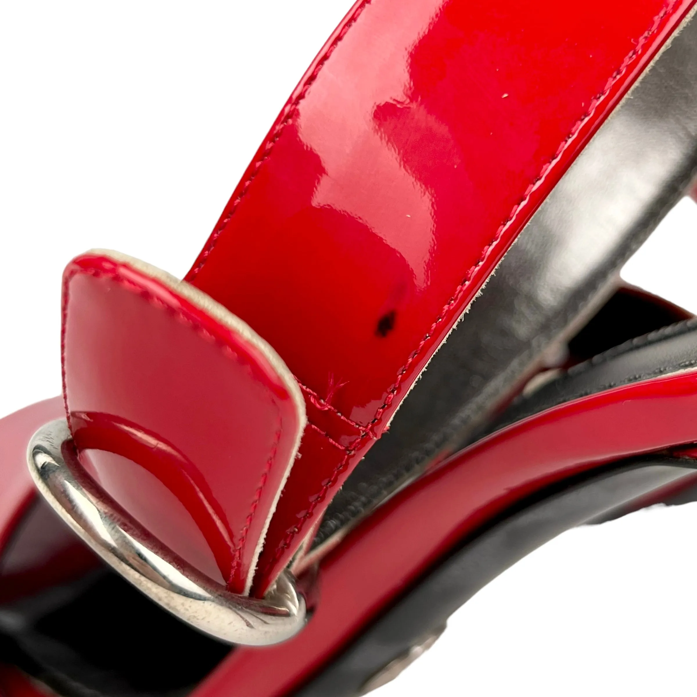 Dolce & Gabbana Patent Red Ankle Strap Open Toe Heels