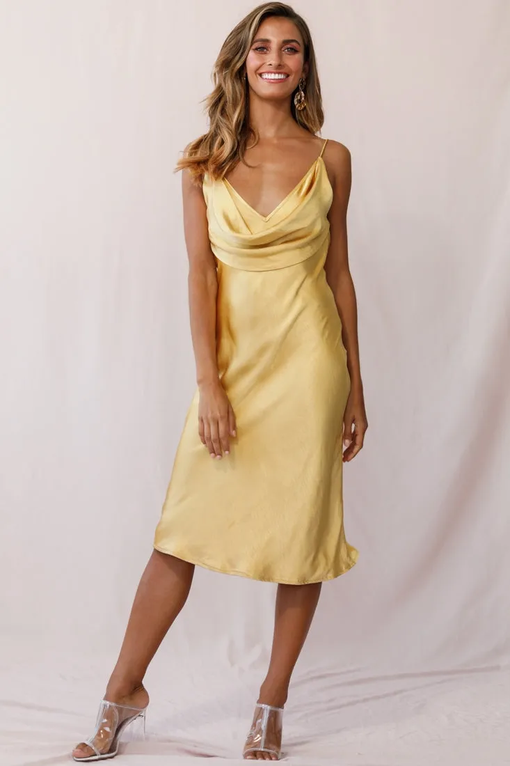 Double Take Draped Bust Midi Dress Mustard