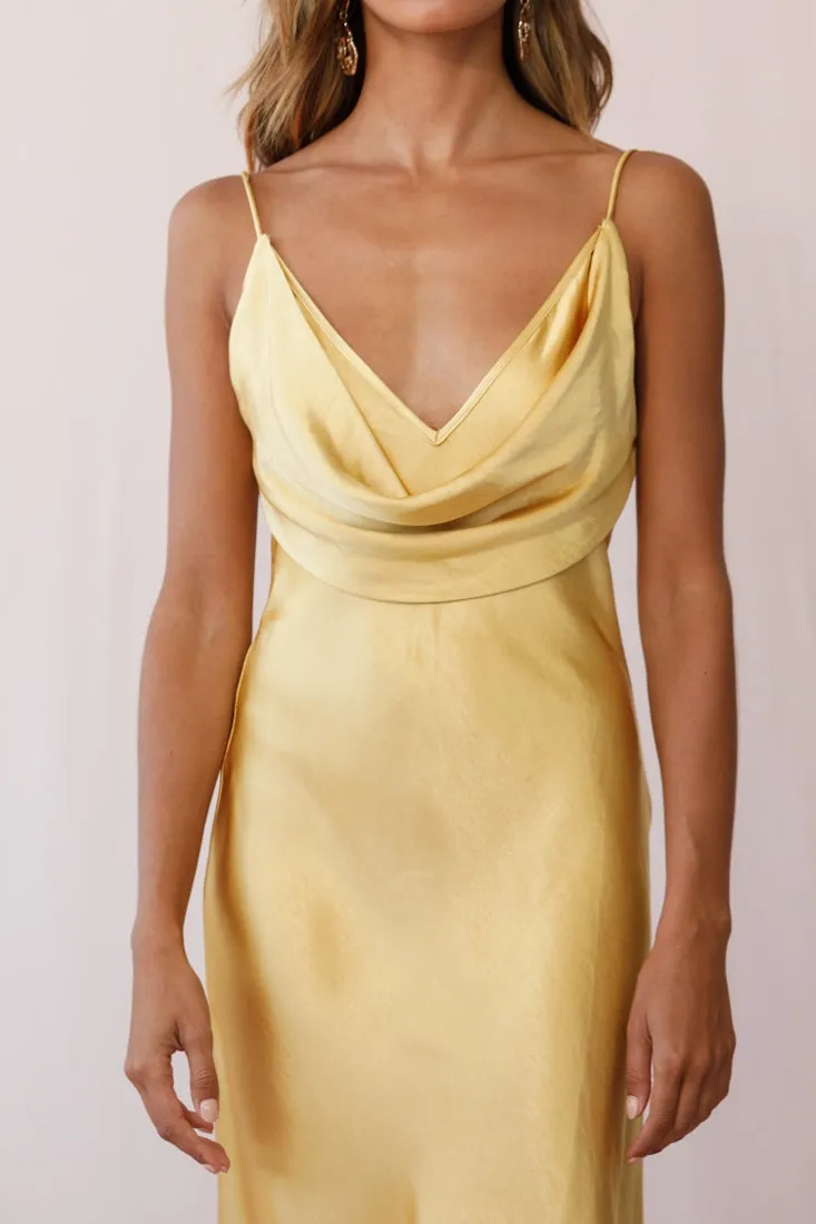 Double Take Draped Bust Midi Dress Mustard
