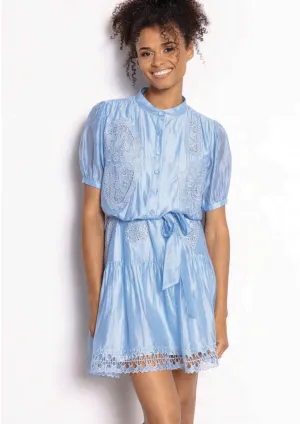 Dream Catcher Mony Short Blue Lace Shirt Dress