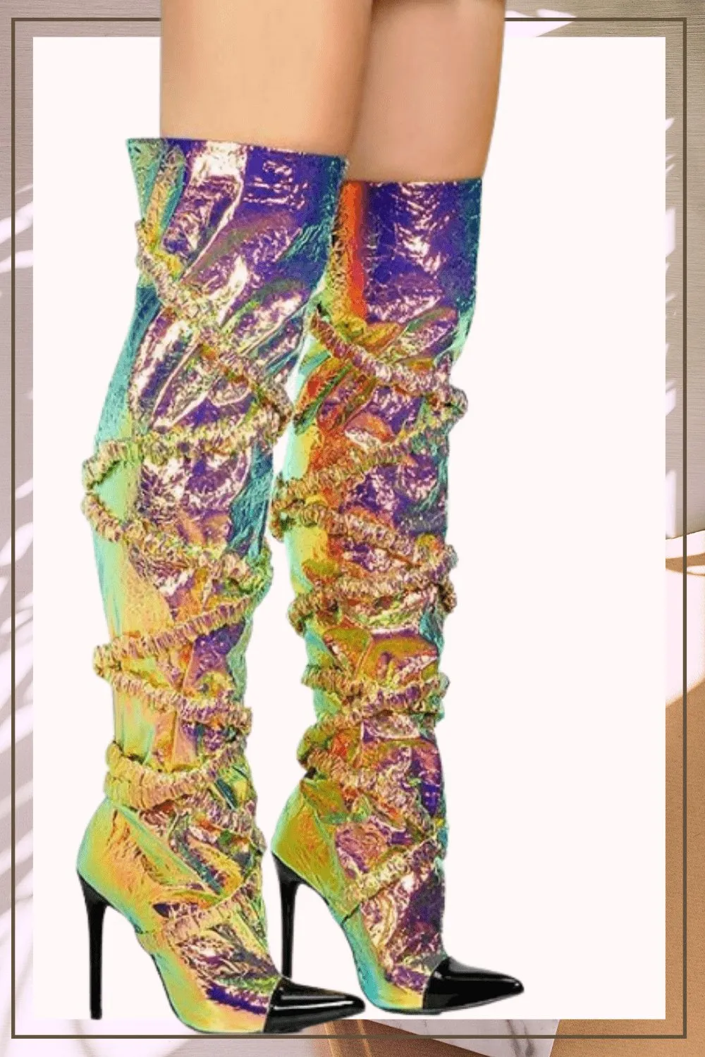 Dream Land Metallic Knee High Gold Boots