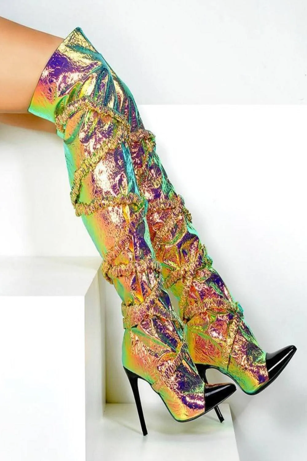 Dream Land Metallic Knee High Gold Boots