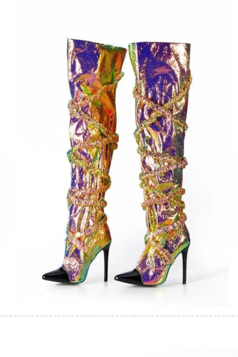Dream Land Metallic Knee High Gold Boots