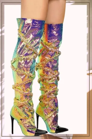 Dream Land Metallic Knee High Gold Boots