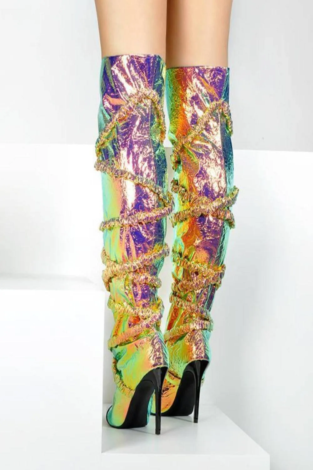 Dream Land Metallic Knee High Gold Boots