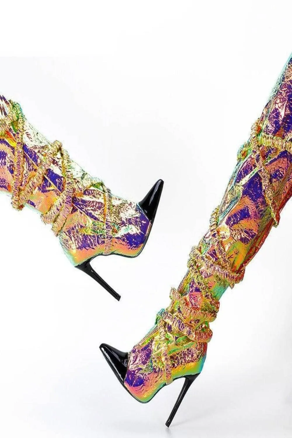 Dream Land Metallic Knee High Gold Boots