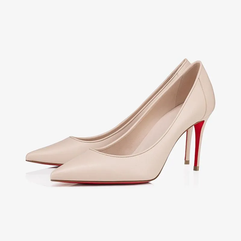 Durable Beige Leather Pointed Toe Pump