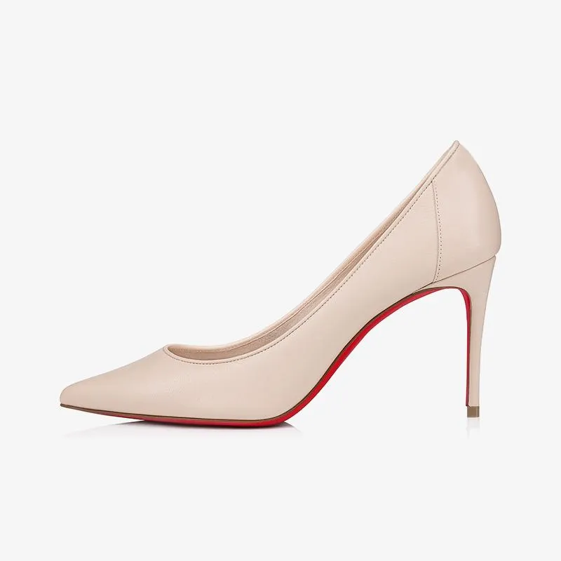 Durable Beige Leather Pointed Toe Pump