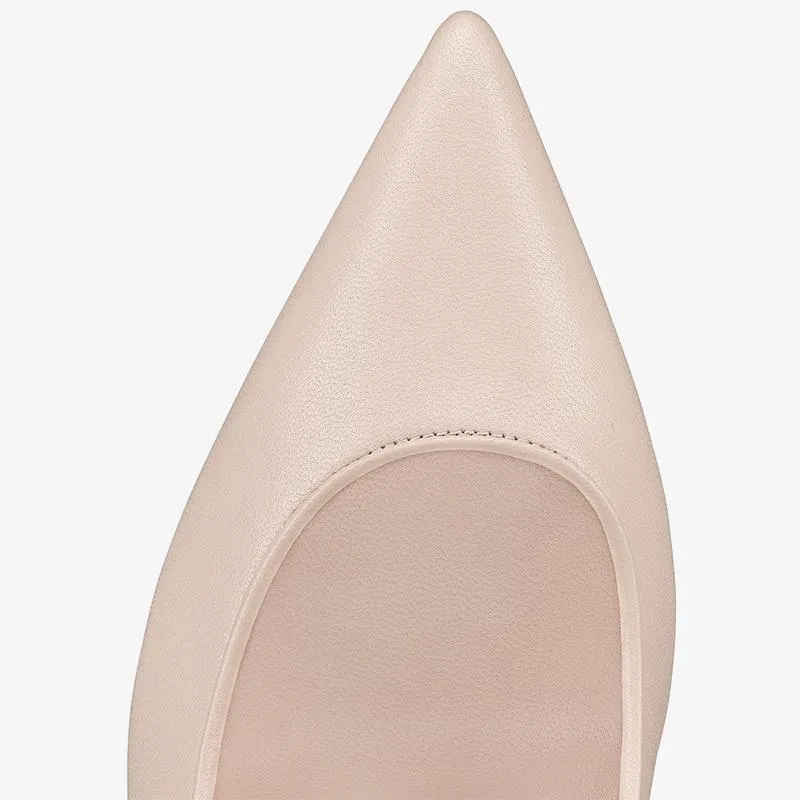 Durable Beige Leather Pointed Toe Pump