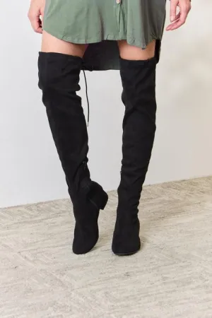 East Lion Corp Over The Knee Black Faux Suede Lace Up Back Comfy Boots