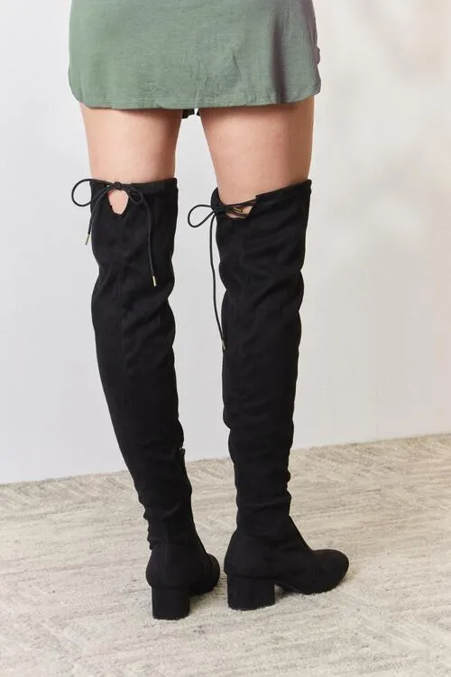 East Lion Corp Over The Knee Black Faux Suede Lace Up Back Comfy Boots
