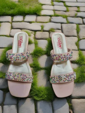 Elegant Beaded Fancy Slippers - Double-Strap Design by SS Glow Shoes