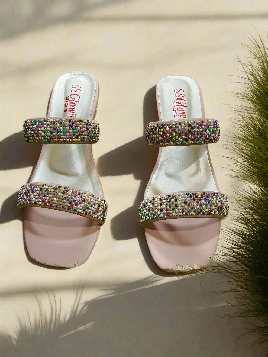 Elegant Beaded Fancy Slippers - Double-Strap Design by SS Glow Shoes