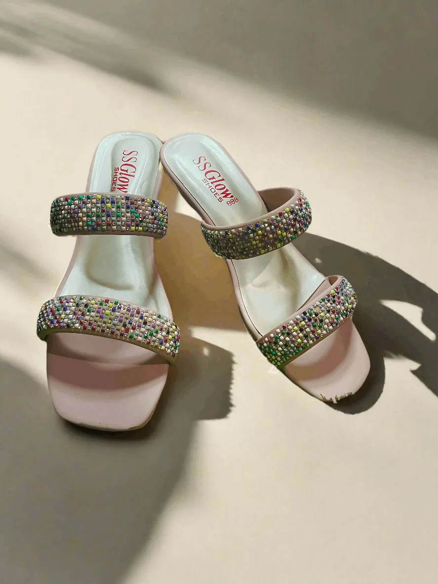 Elegant Beaded Fancy Slippers - Double-Strap Design by SS Glow Shoes