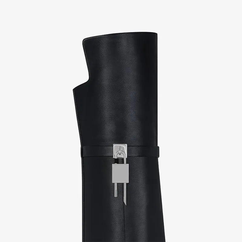 Elegant Black Calfskin Over-The-Knee Boots