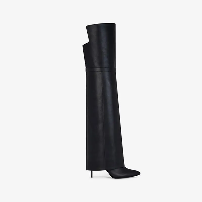 Elegant Black Calfskin Over-The-Knee Boots