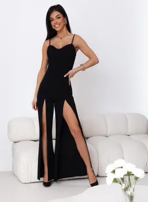 Elegant black jumpsuit with side slits on the legs