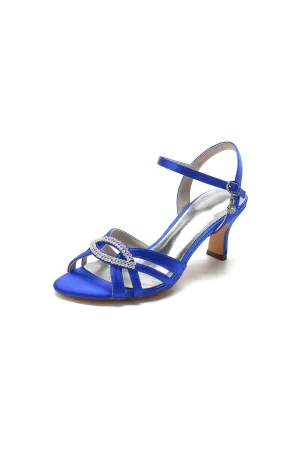 Elegant Royal Blue Satin Pump with Silver Buckle and Crystal Accent
